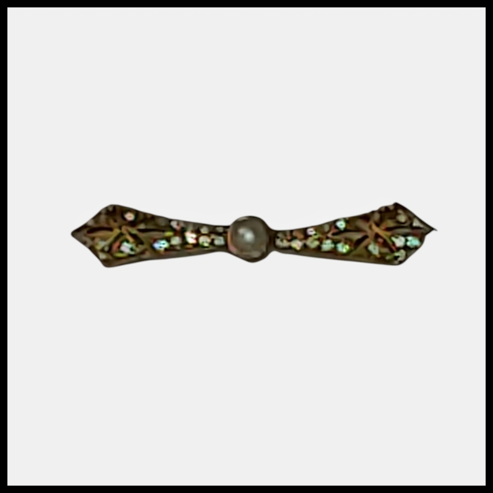 Vintage Rhinestone and Faux Pearl Bar Brooch - Picture 3 of 8